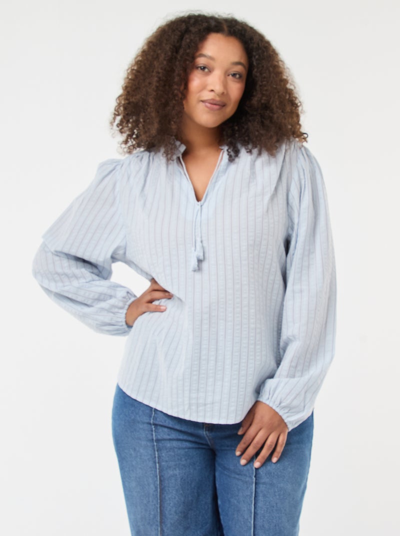 Soepelvallende top met smal strepenmotief Blauw - Kiabi