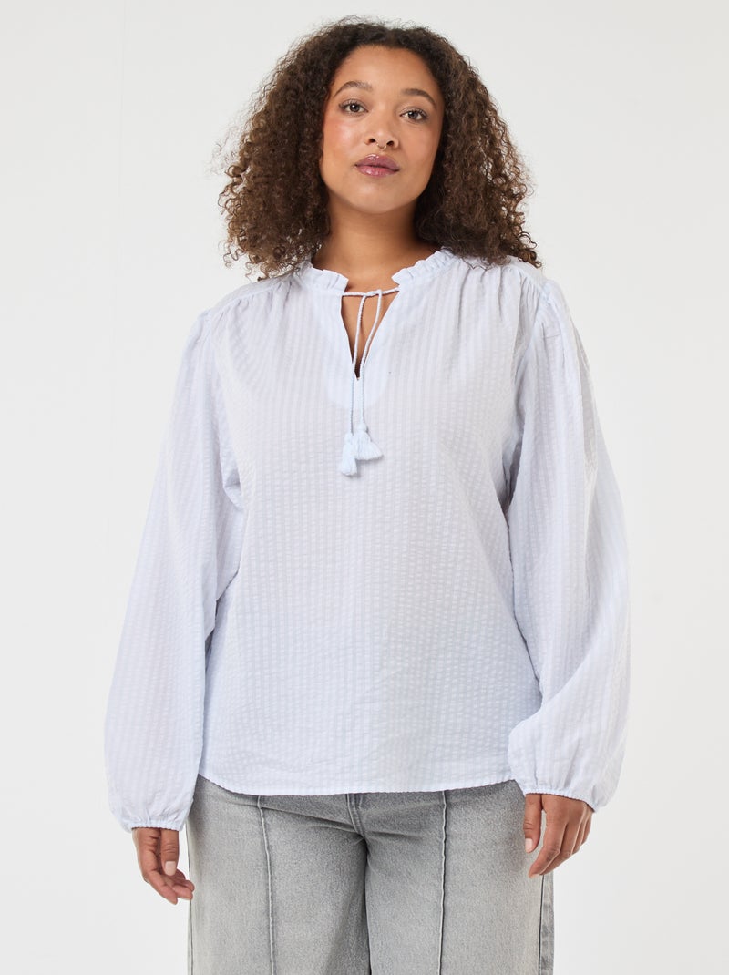 Soepelvallende top met smal strepenmotief Blauw - Kiabi