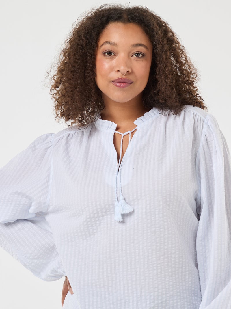 Soepelvallende top met smal strepenmotief Blauw - Kiabi