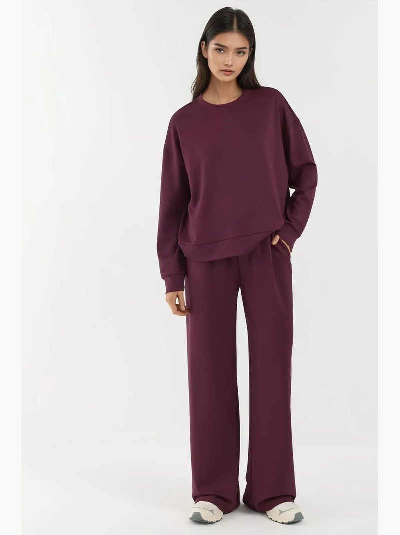 Soft modal touch sweatpants met wijde pijpen hiccup Bordeauxrood - Kiabi