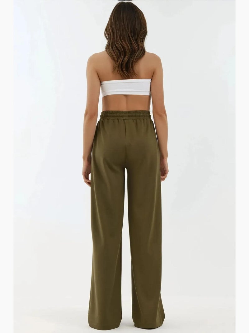 Soft modal touch sweatpants met wijde pijpen hiccup Kaki - Kiabi