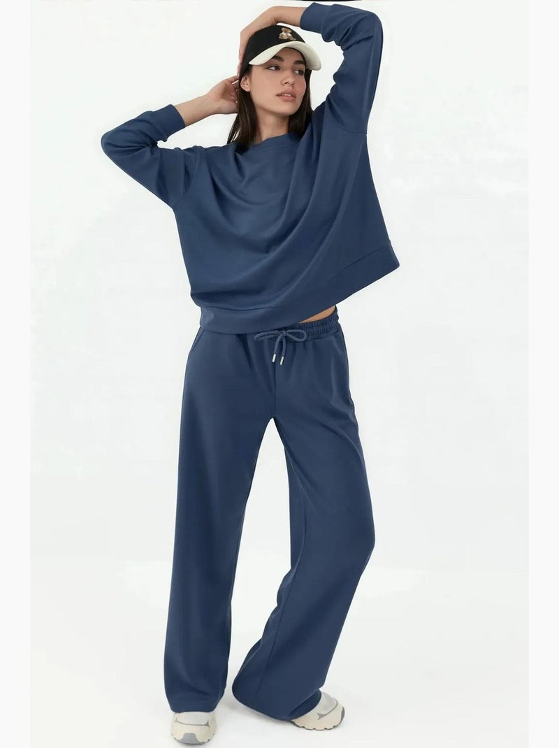 Soft modal touch sweatpants met wijde pijpen hiccup Lagonblauw - Kiabi