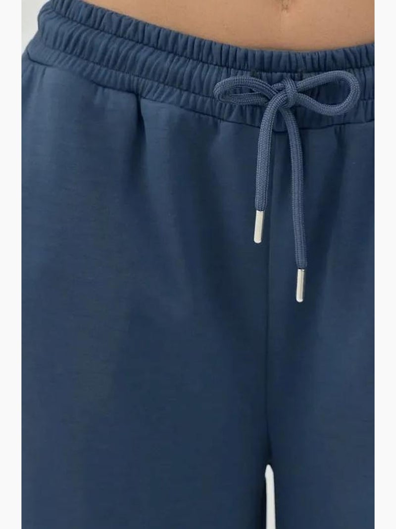 Soft modal touch sweatpants met wijde pijpen hiccup Lagonblauw - Kiabi