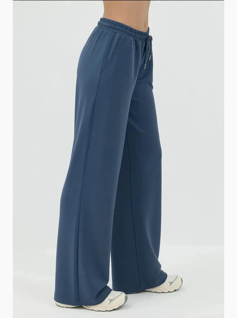 Soft modal touch sweatpants met wijde pijpen hiccup Lagonblauw - Kiabi