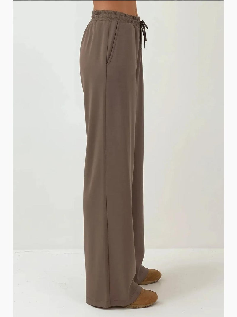 Soft modal touch sweatpants met wijde pijpen hiccup Taupe - Kiabi