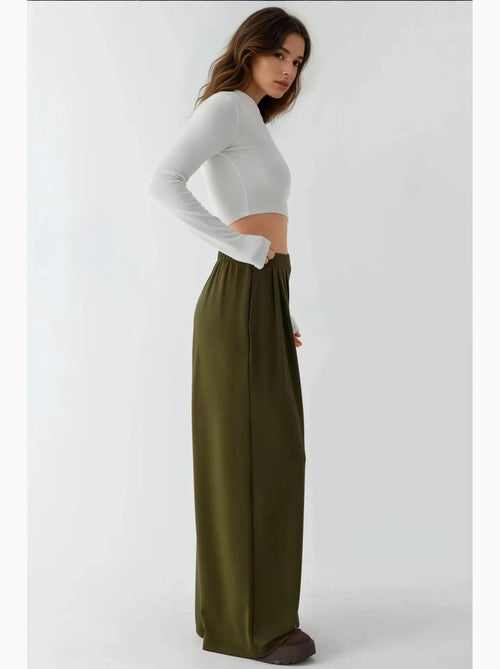 Soft touch geplooide broek met wijde pijpen hiccup - Kiabi