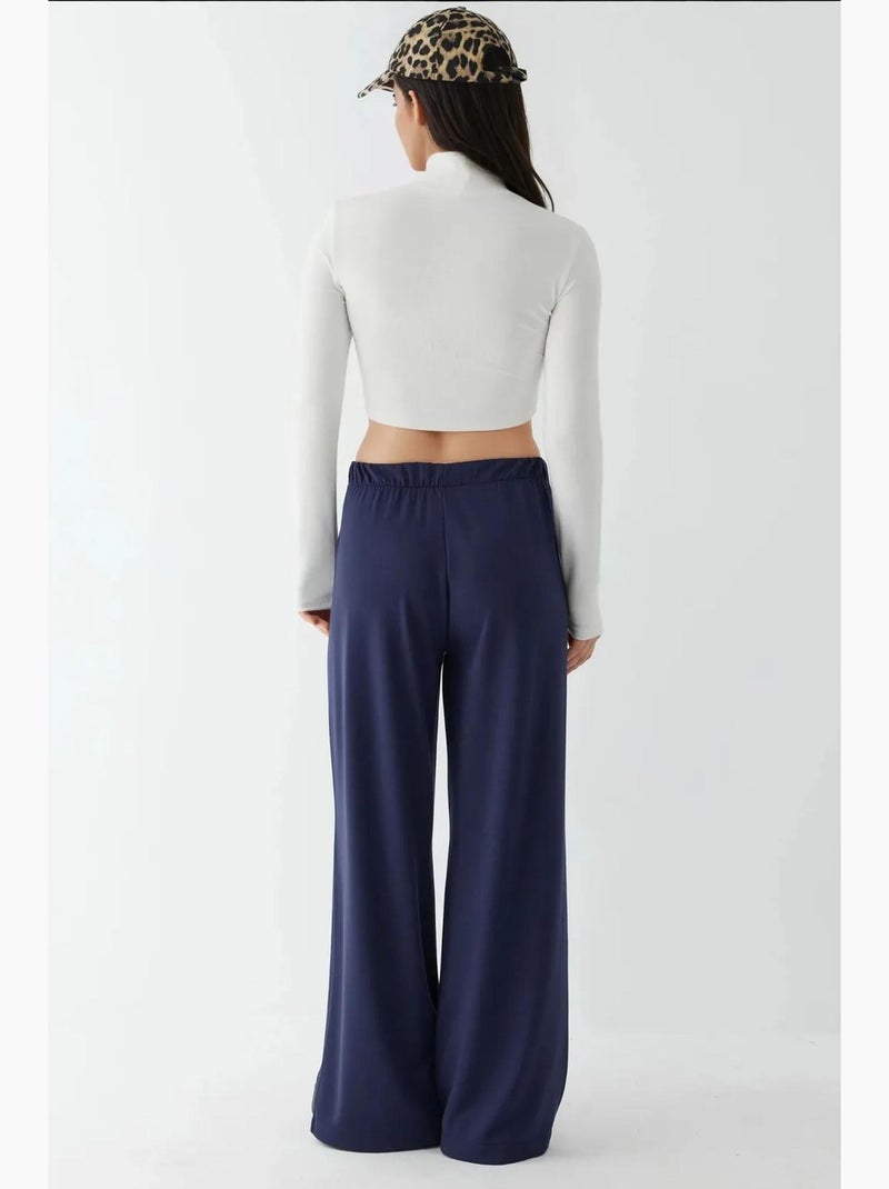 Soft touch geplooide broek met wijde pijpen hiccup Marineblauw - Kiabi