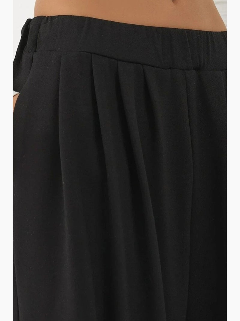 Soft touch geplooide broek met wijde pijpen hiccup Zwart - Kiabi