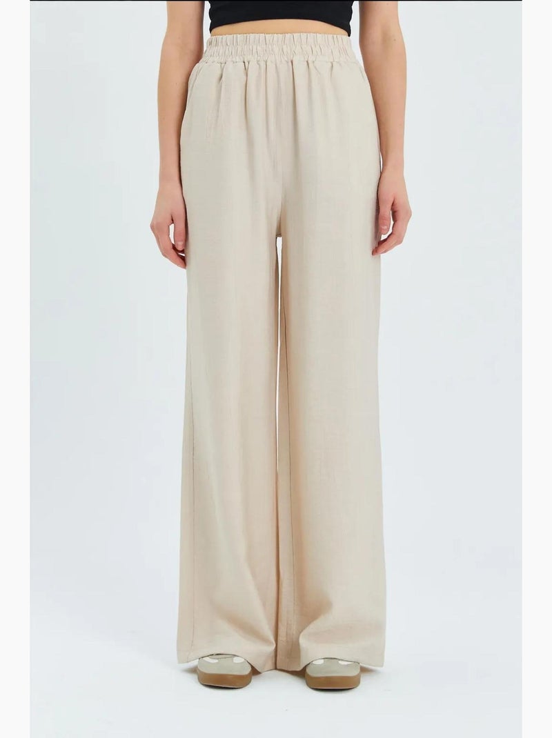 Soft touch high-waist broek met wijde pijpen mixray Klei-beige - Kiabi
