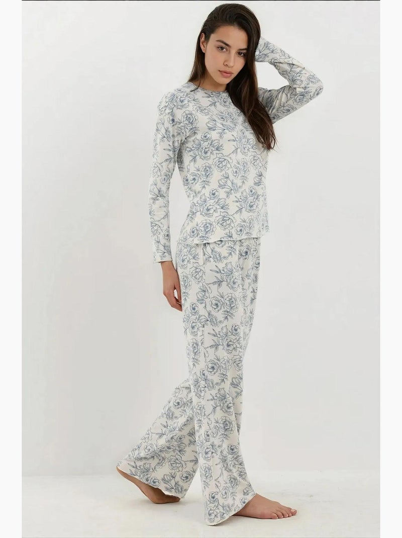 Soft touch relax fit pyjamaset hiccup Crème - Kiabi