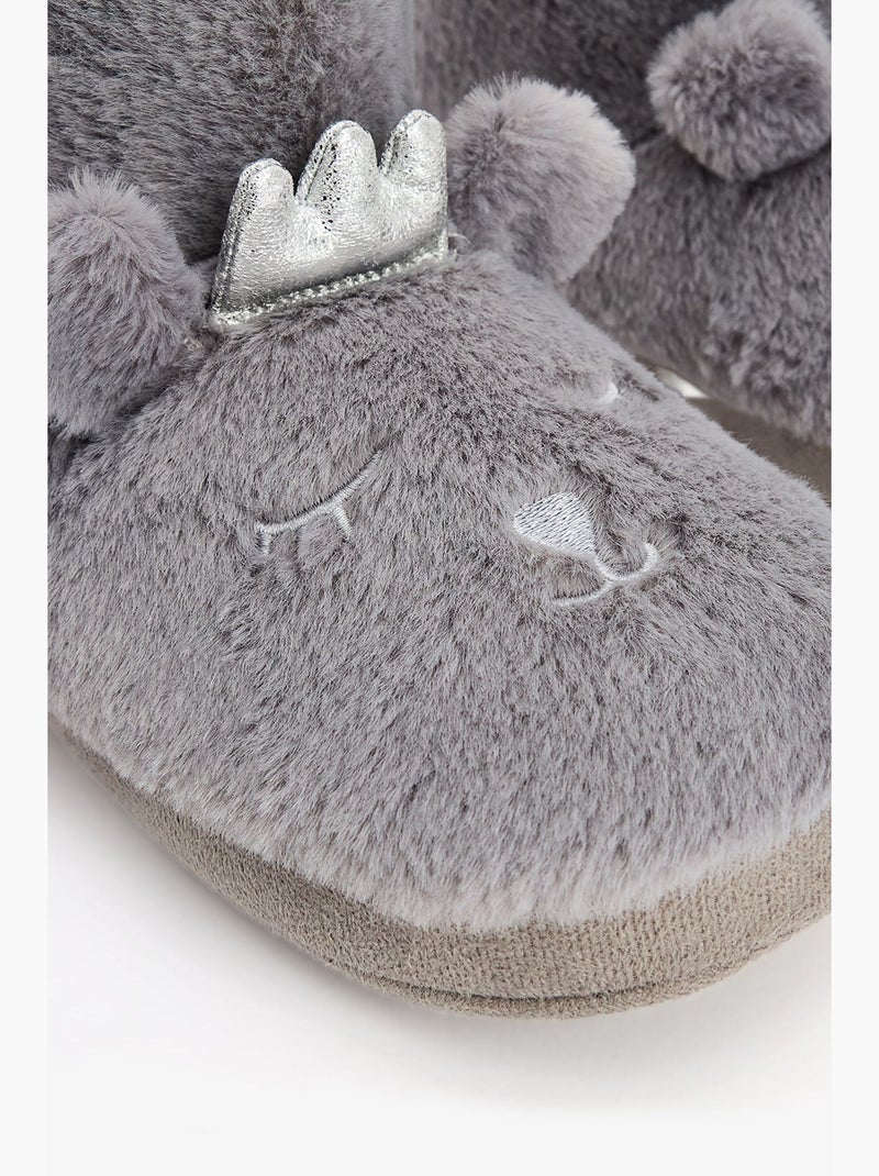 Softy huisslof met dierborduursel penti Grijs - Kiabi