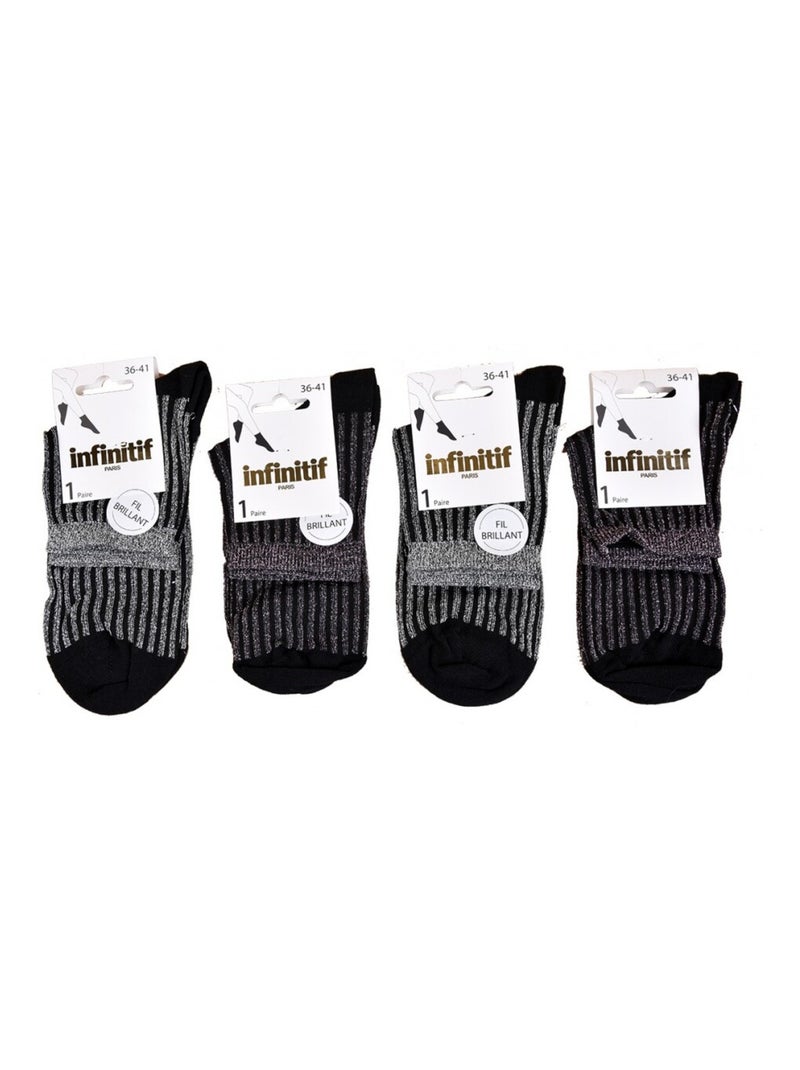 Sokken dames INFINITIEF - Set van 4 Zwart Paars Grijs - Kiabi