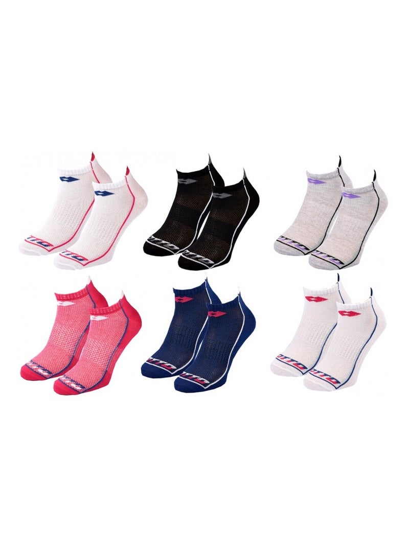 Sokken dames LOTTO - Set van 6 paar Wit Donker Roze Blauw - Kiabi