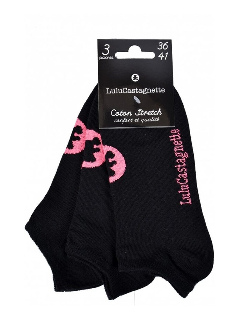 Sokken dames LULU CASTAGNETTE - Set van 3 Zwart Roze - Kiabi