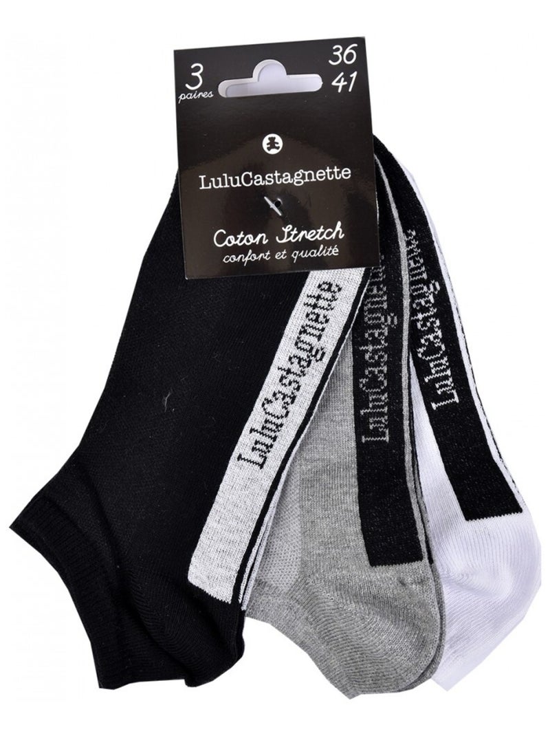 Sokken dames LULU CASTAGNETTE - Set van 3 Zwart Wit Grijs - Kiabi