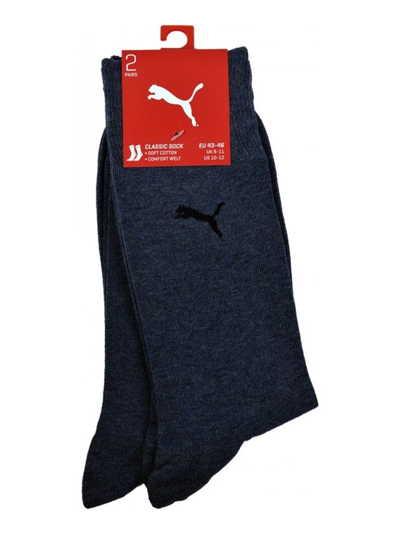 Sokken heren stadskleding PUMA CLASSIC set van 2 Denimblauw - Kiabi