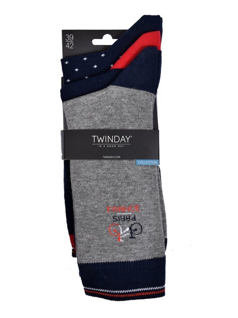 Sokken Heren TWINDAY - Set van 6 paar Blauw Grijs Zwart - Kiabi