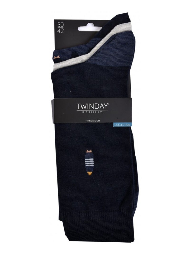 Sokken Heren TWINDAY - Set van 6 paar Zwart Grijs Blauw - Kiabi