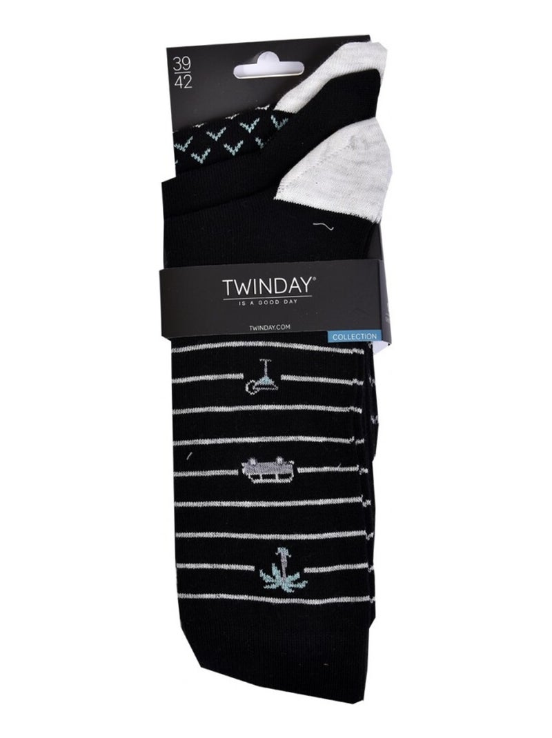 Sokken Heren TWINDAY - Set van 6 paar Zwart Zwart Wit - Kiabi