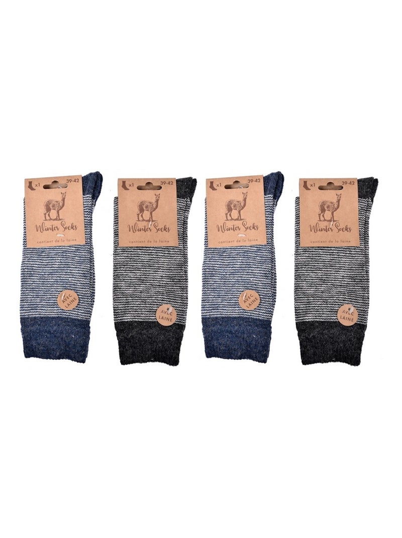 Sokken heren WINTER SOCKS - Set van 4 Blauw Multikleur Grijs - Kiabi