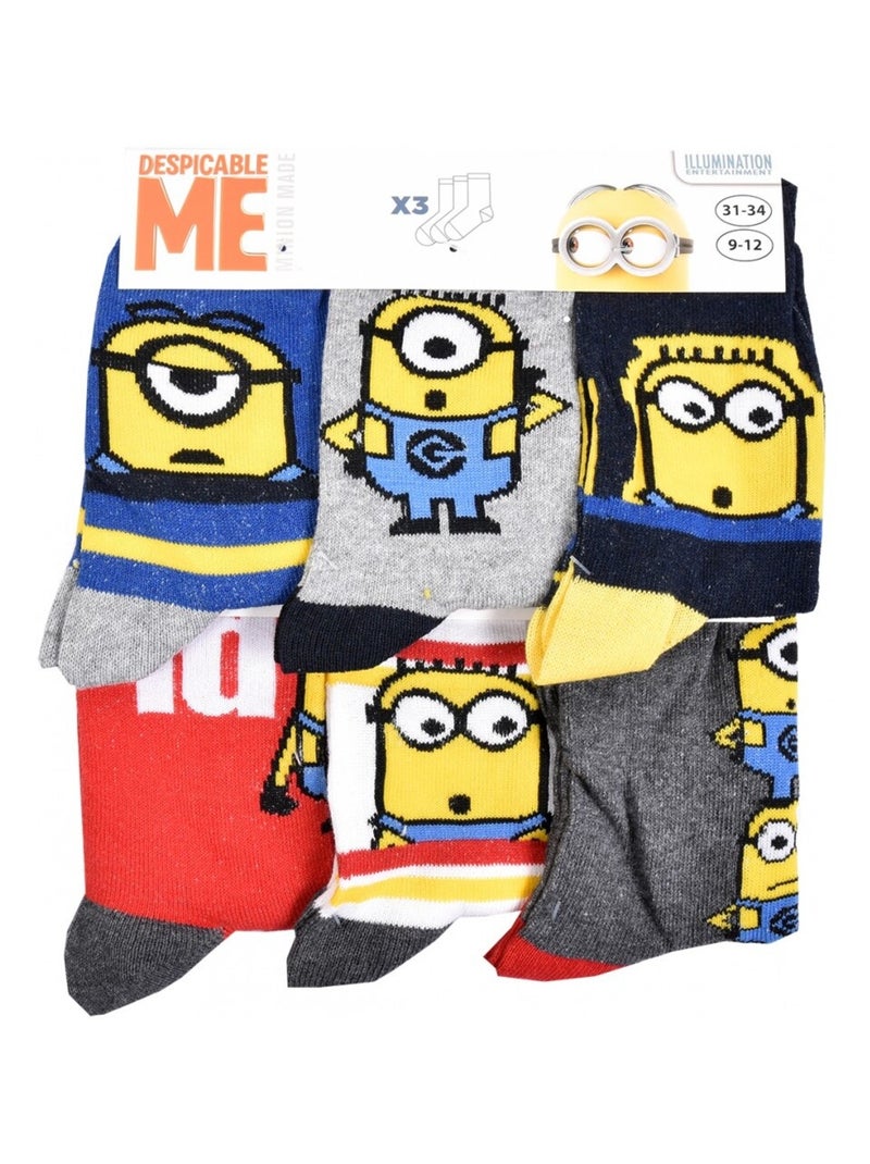 Sokken jongen Licentie SET VAN 12 PAAR MINIONS Zwart Geel Grijs - Kiabi