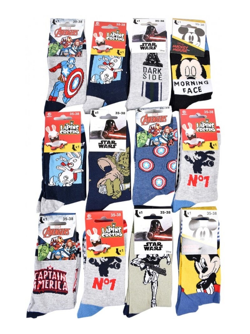 Sokken Jongen Set van 12 paar DISNEY CLASSIC Antracietblauwgrijs Zwart - Kiabi