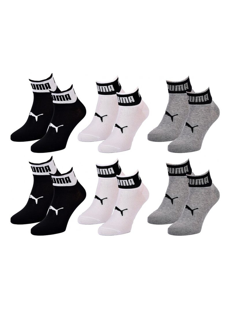 Sokken quarter puma - set van 6 Zwart Wit Grijs - Kiabi