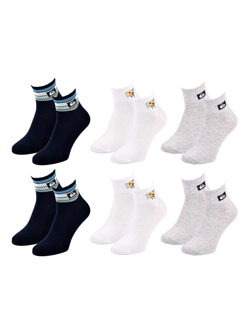 Sokken quiksilver quarter - set van 6 Blauw Grijs Wit - Kiabi