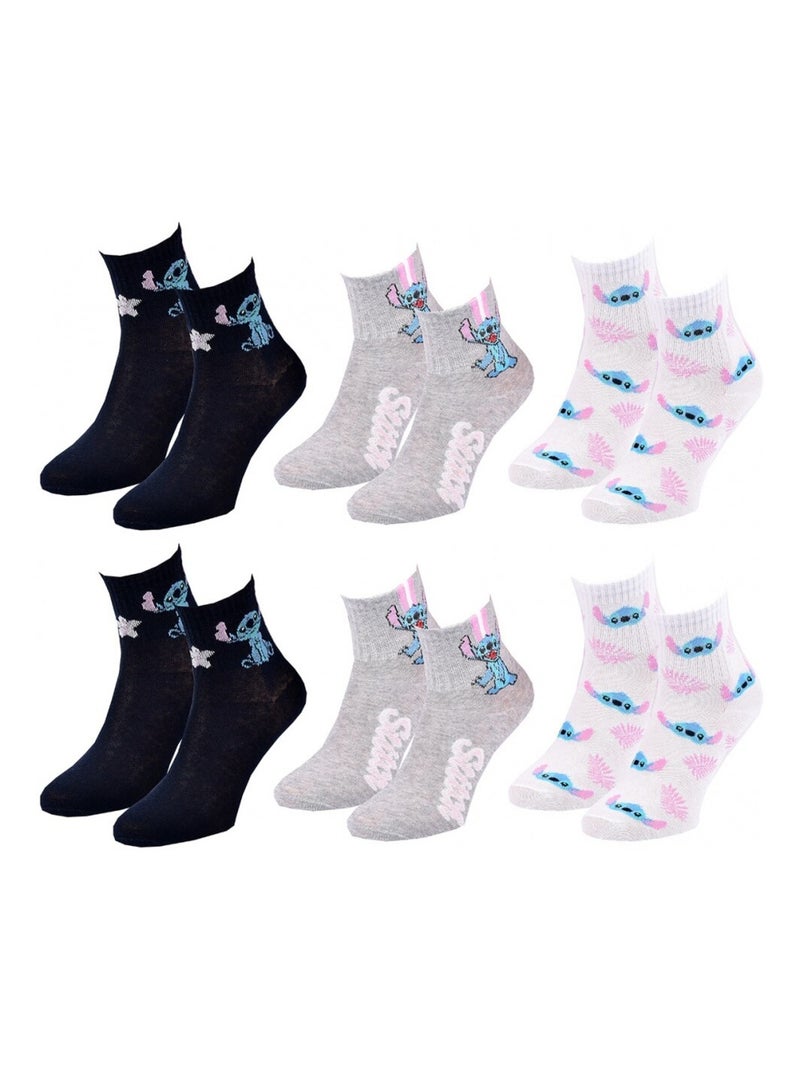 Sokken Set Dames LILO EN STITCH - Set van 6 Blauw Multikleur Wit - Kiabi