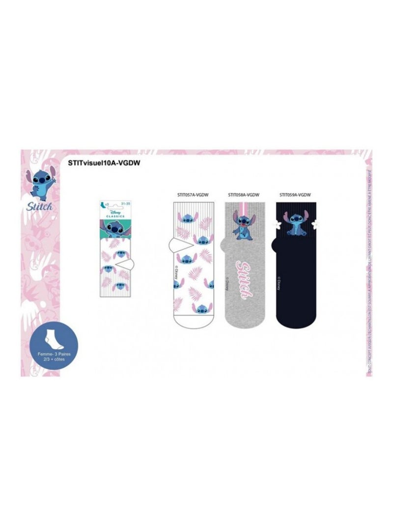 Sokken Set Dames LILO EN STITCH - Set van 6 Blauw Multikleur Wit - Kiabi