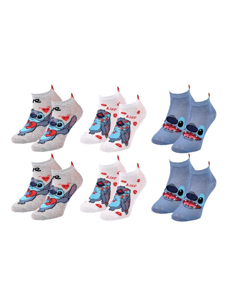 Sokken Set Dames LILO EN STITCH - Set van 6 Grijs Wit Blauw - Kiabi