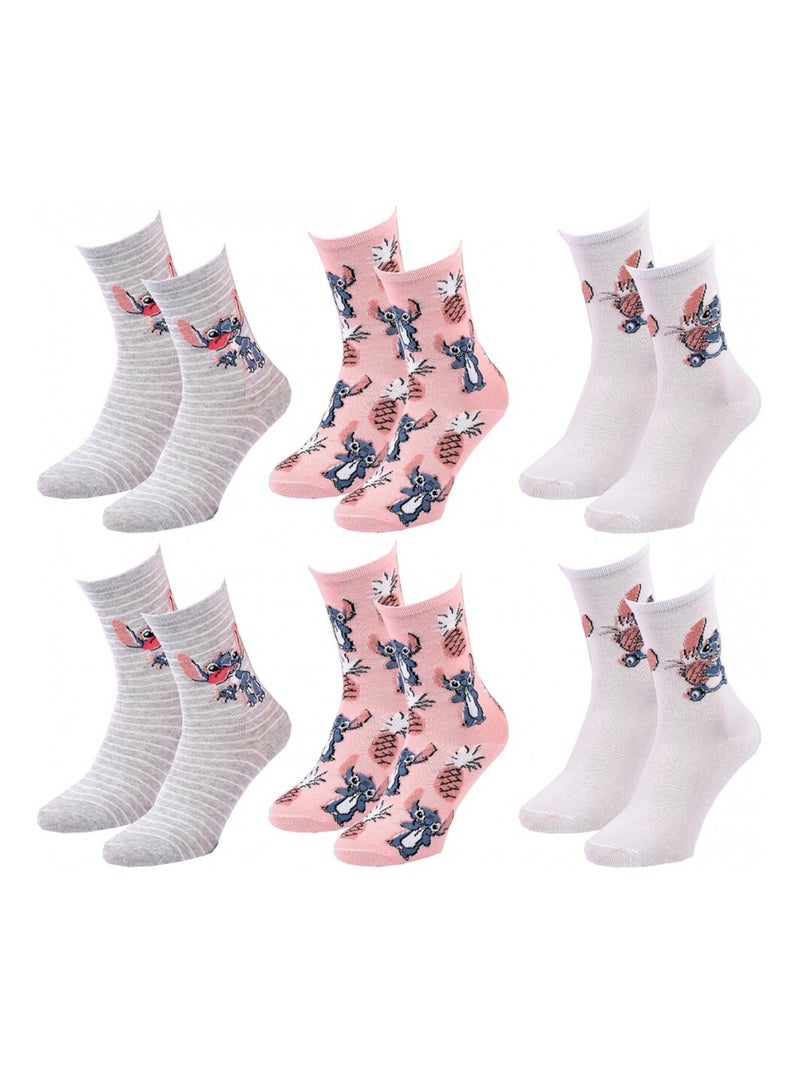 Sokken Set Dames LILO EN STITCH - Set van 6 Rozegrijs Wit - Kiabi
