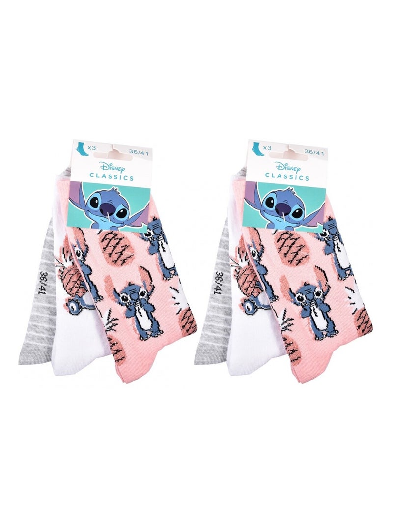 Sokken Set Dames LILO EN STITCH - Set van 6 Rozegrijs Wit - Kiabi