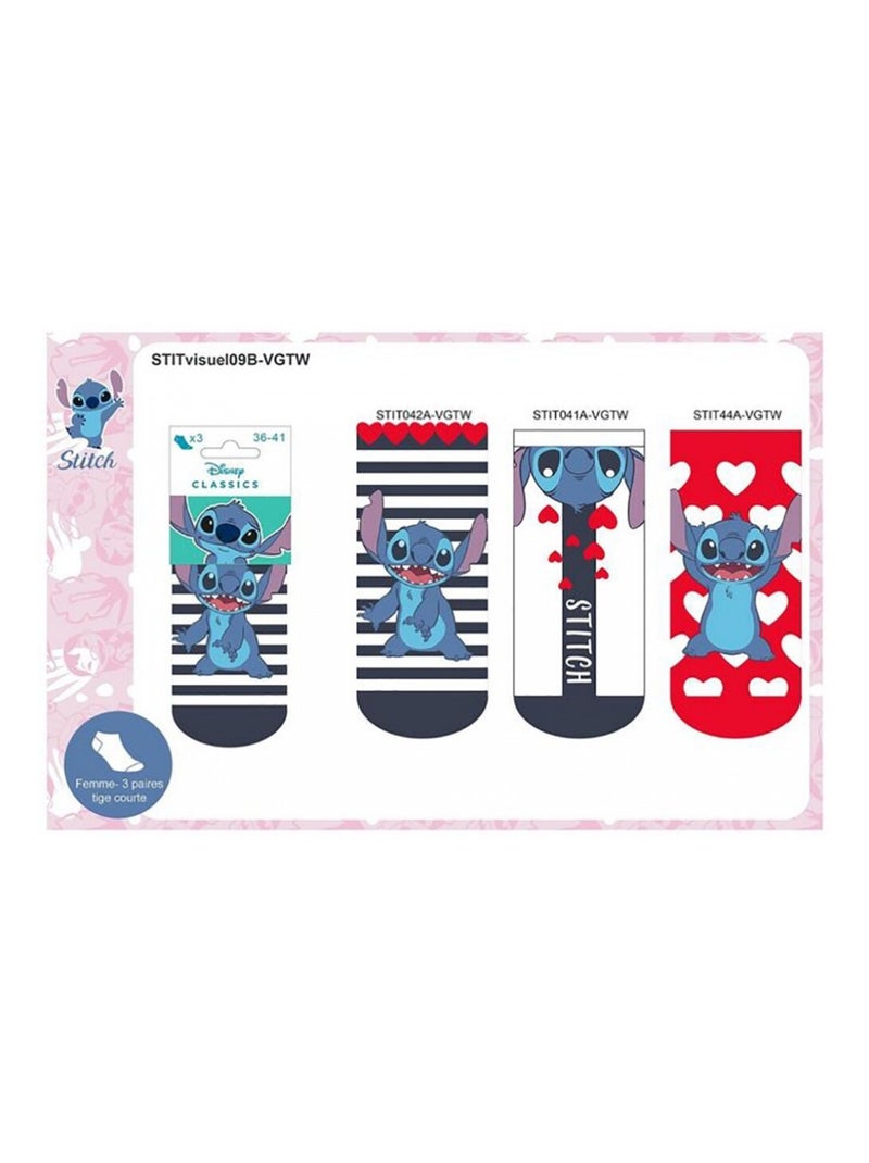 Sokken Set Dames LILO EN STITCH - Set van 6 Wit Rood Blauw - Kiabi
