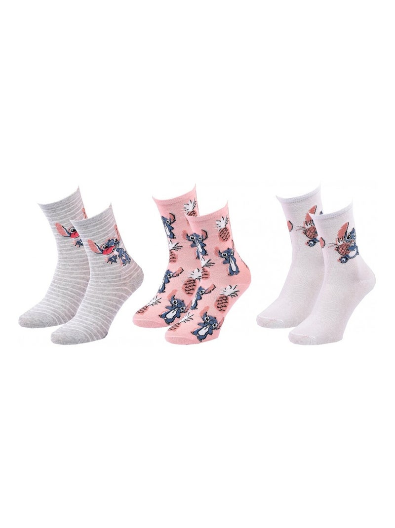 Sokken Set Dames LILO ET STITCH - Set van 3 Rozegrijs Wit - Kiabi