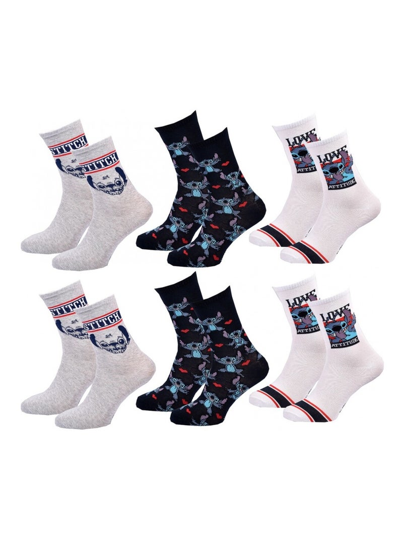 Sokken Set Dames LILO ET STITCH - Set van 9 Grijs Marineblauw Wit - Kiabi