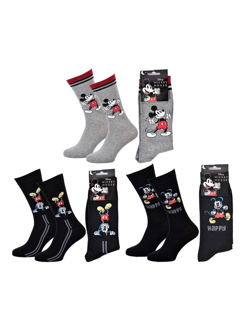 Sokken Set Heren DISNEY MICKEY MOUSE - Set van 3 Zwart Grijs Zwart - Kiabi