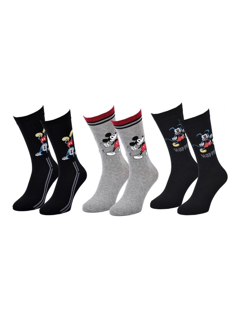 Sokken Set Heren DISNEY MICKEY MOUSE - Set van 3 Zwart Grijs Zwart - Kiabi