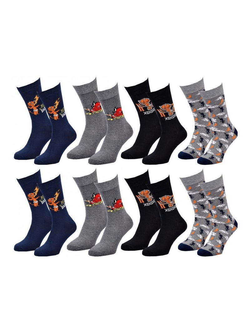 Sokken Set Heren HOT STUFF - Set van 8 Lichtblauwgrijs Zwart - Kiabi