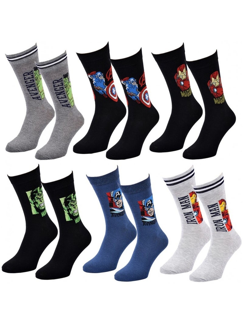 Sokken Set Heren MARVEL AVENGERS - Set van 6 Paar Geelgrijs Zwart - Kiabi
