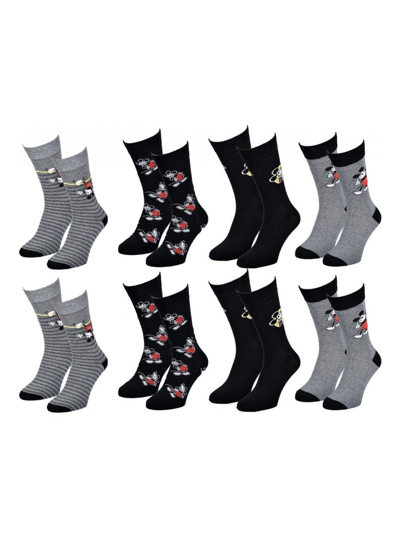Sokken Set Heren MICKEY - Set van 8 Grijs Zwart Grijs - Kiabi