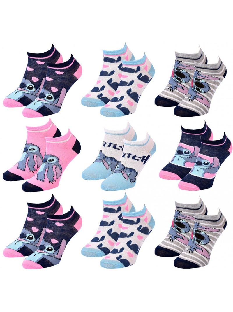 Sokken Set Meisje DISNEY LILO EN STITCH Set van 9 Blauw Multikleur Wit - Kiabi