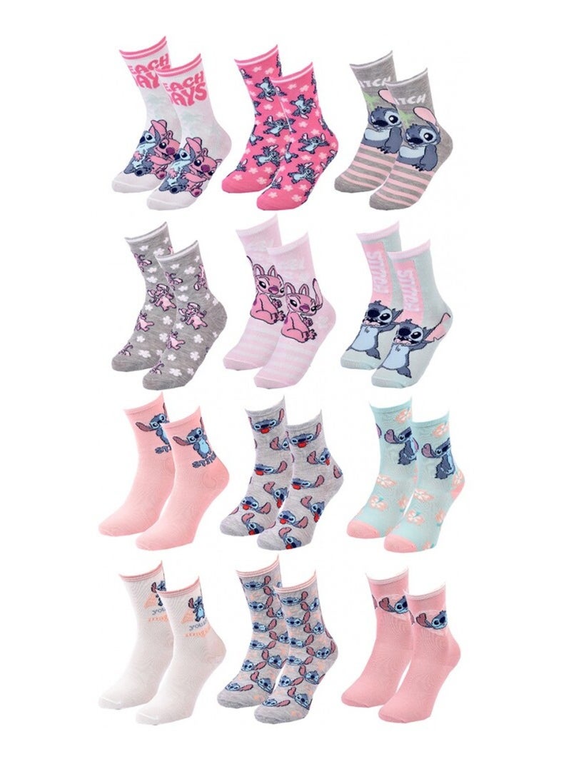 Sokken Set Meisje DISNEY LILO ET STITCH Set van 12 Geelgrijs Wit - Kiabi