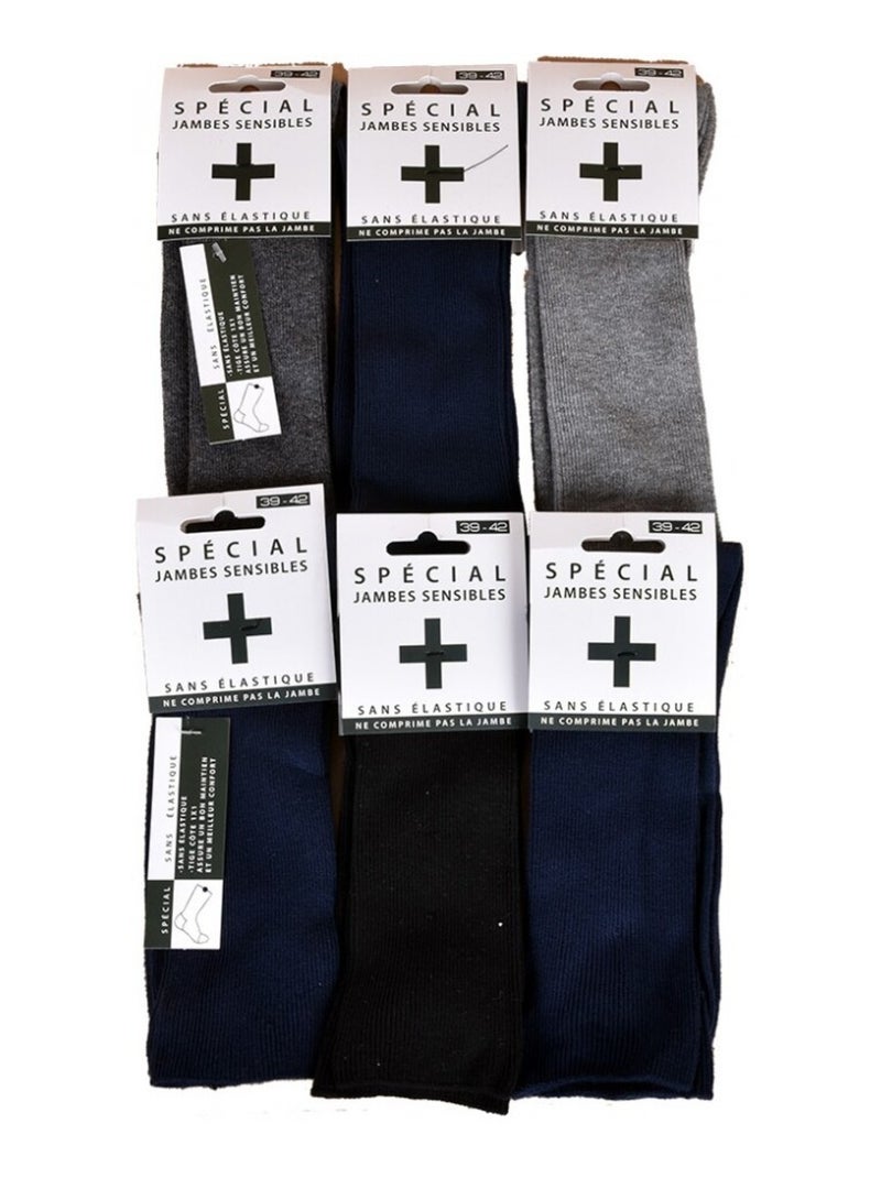 Sokken zonder elastisch heren gevoelige benen - set van 6 Grijs Zwart Blauw - Kiabi
