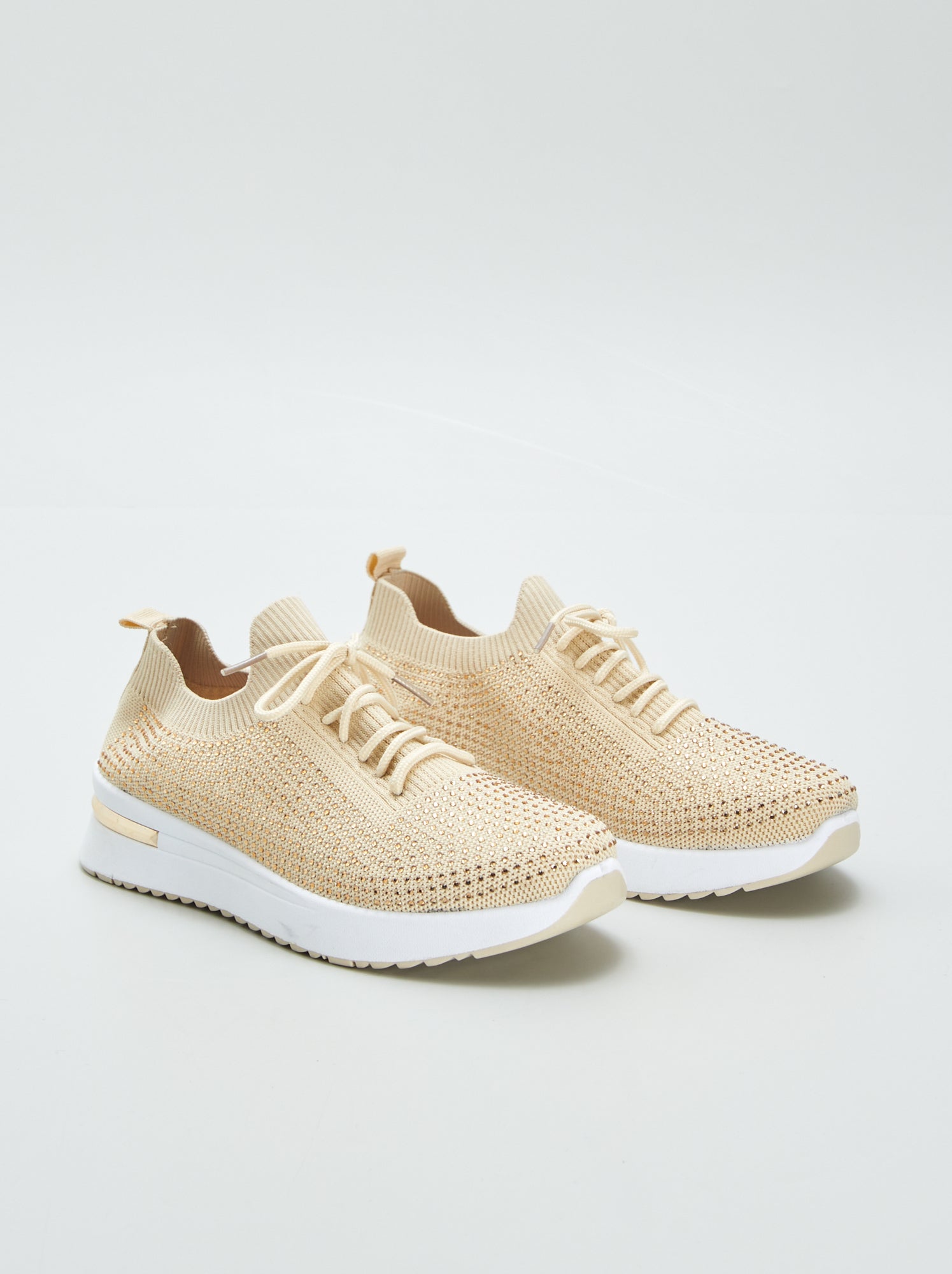 Soksneakers met strassteentjes - BIEGE