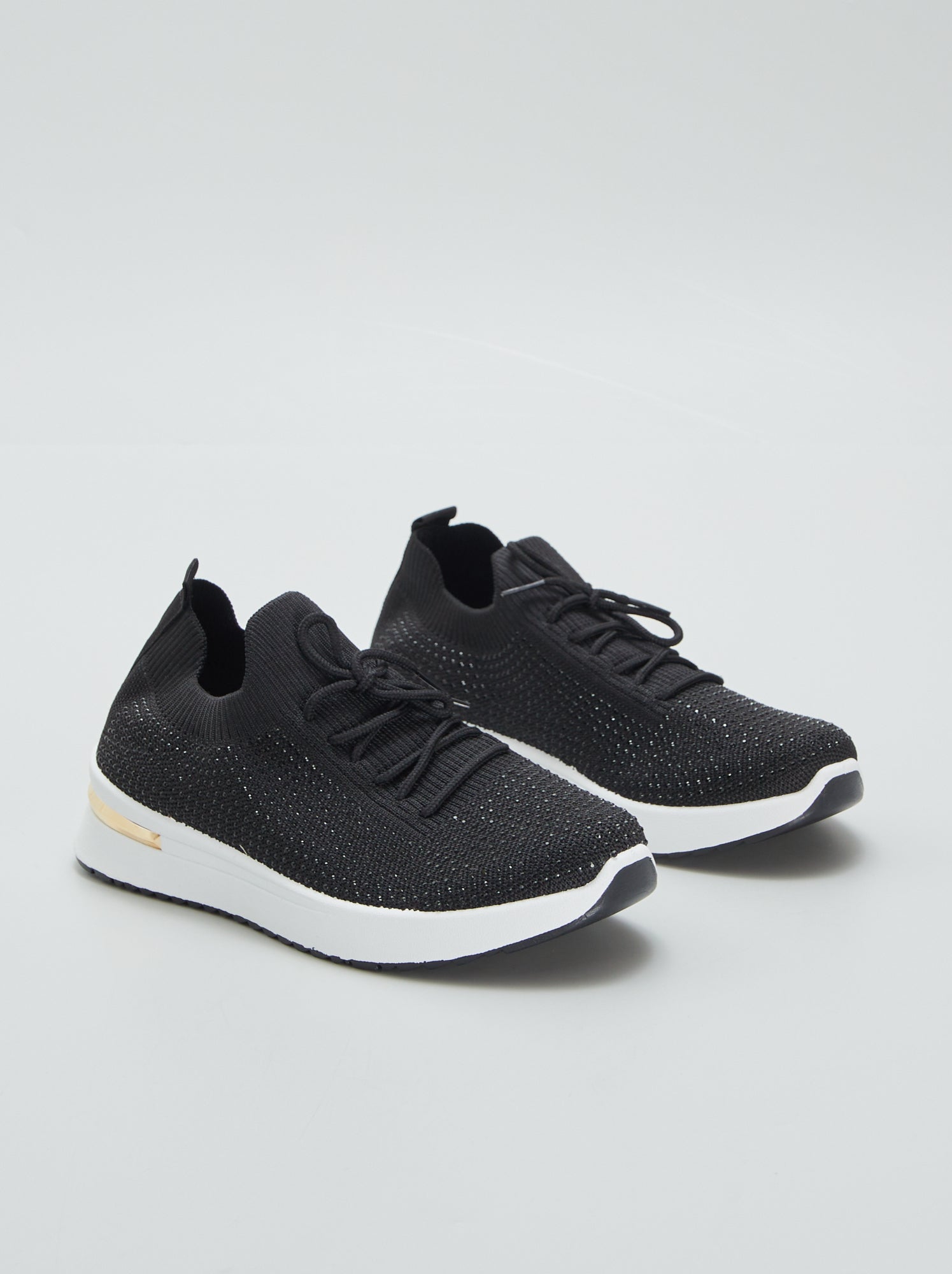 Soksneakers met strassteentjes - ZWART