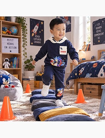Sonic - ensemble sweat et pantalon de jogging imprimés, poche kangourou et finitions bord-côte