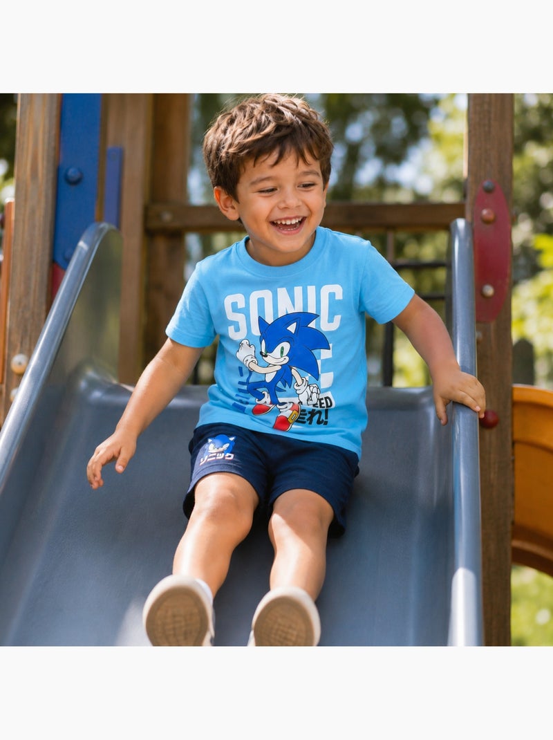 Sonic - Set T-shirt en short jongen met patroon Blauw - Kiabi