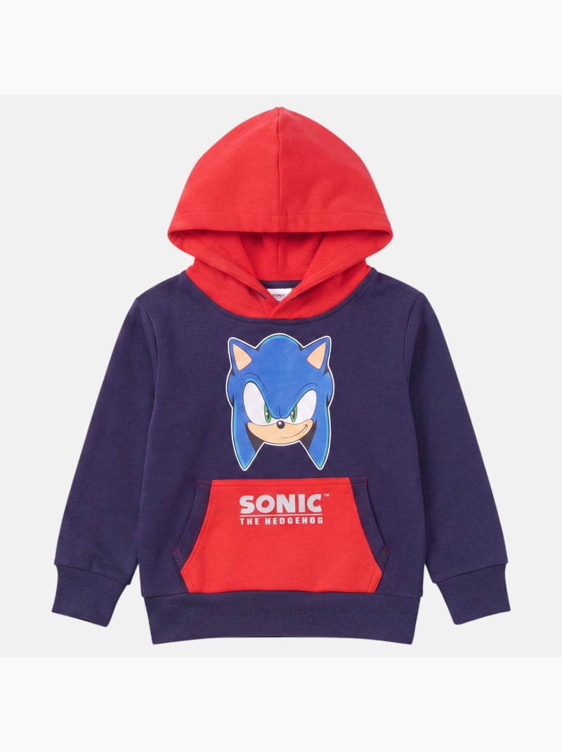 Sonic - sweat à capuche imprimé, manches longues, poche kangourou et finitions bord-côte Bleu marine - Kiabi