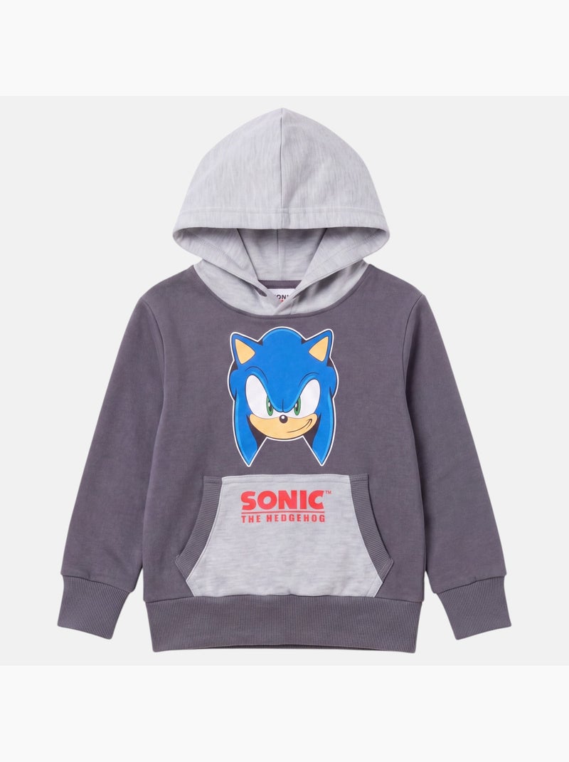 Sonic - sweat à capuche imprimé, manches longues, poche kangourou et finitions bord-côte Gris - Kiabi